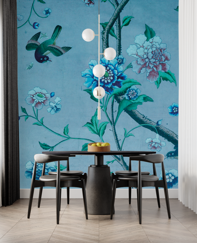 Blue Chinoiserie Tree Inspried Wallpaper Mural