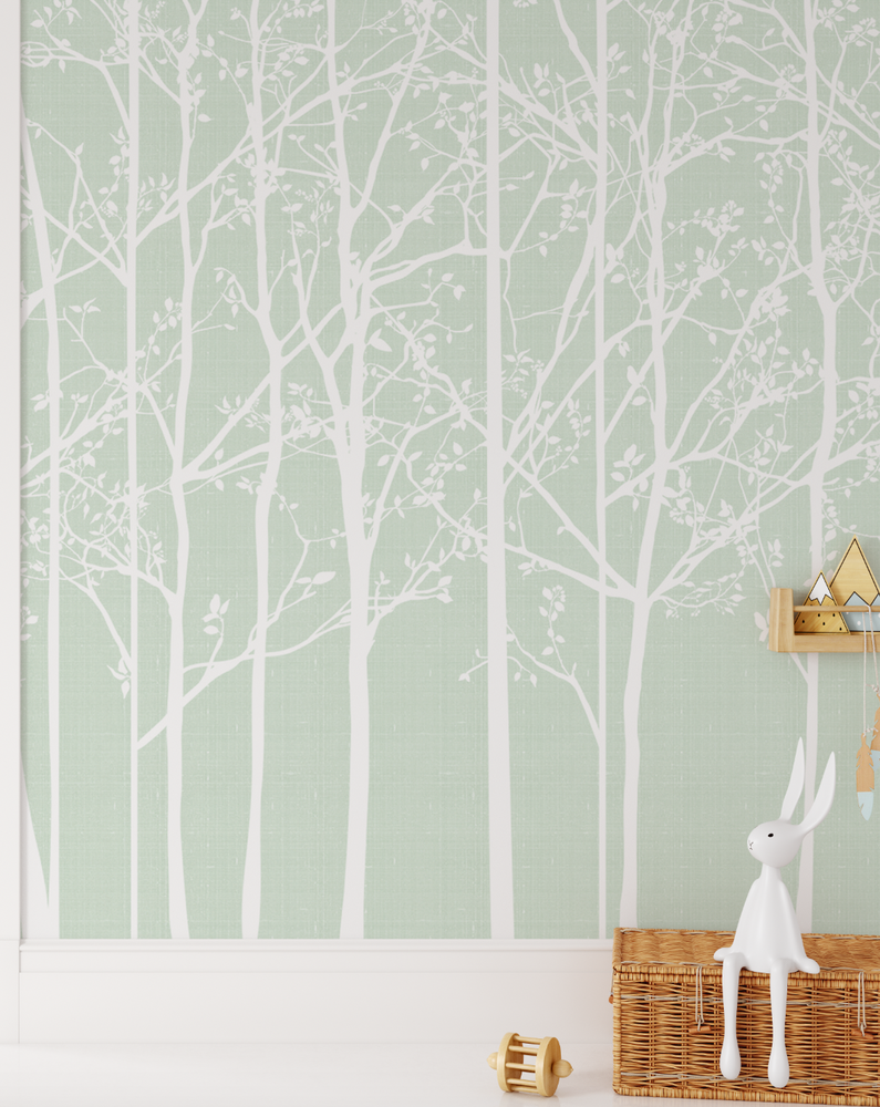 Mint Green Tree Silhouette Wallpaper Mural Textured or Non Woven