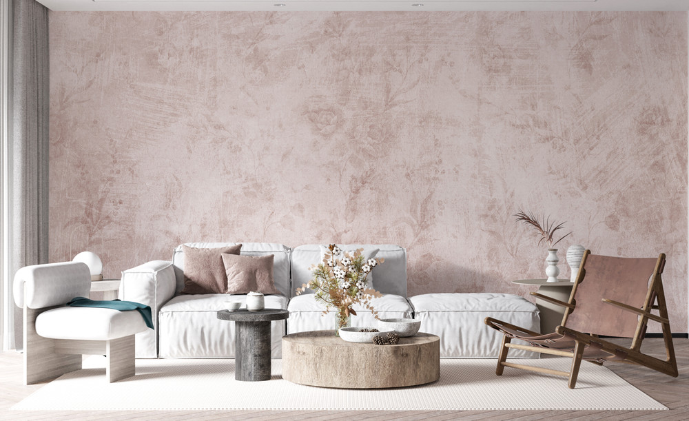 Concrete Washed Out Floral Dusk Pink Wallpaper Mural