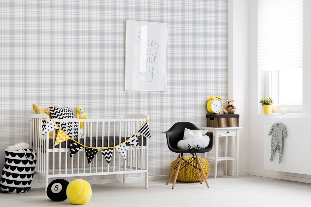 Childrens Gingham Checked White Grey Wallpaper Australia