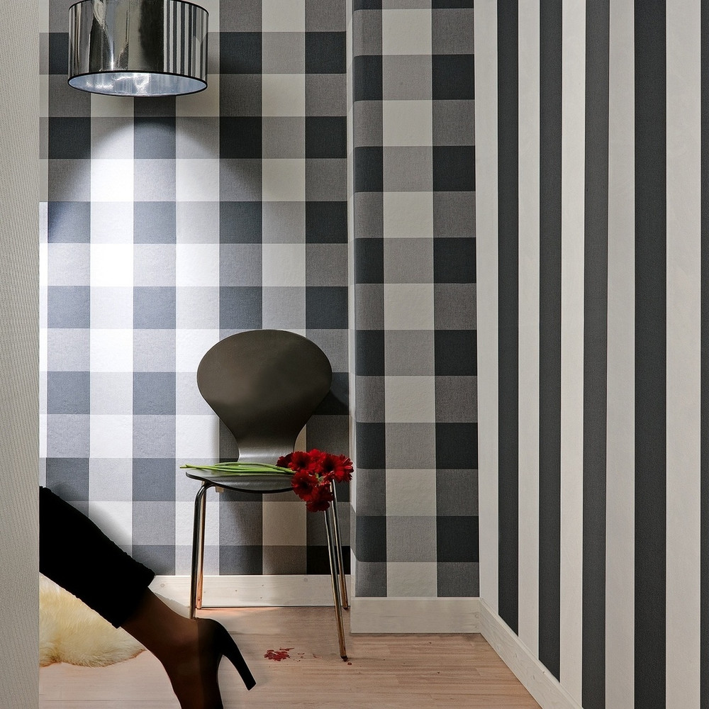 CHECK WALLPAPER GREY Natty & Polly Wallpaper Australia