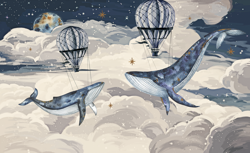 Mural - Whale Night Sky Blue (Per Sqm)