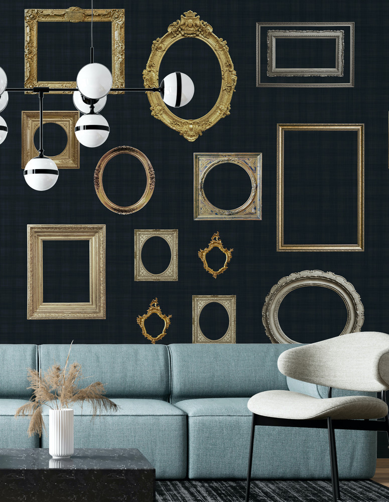 Navy Tartan Gallery Vintage Wall Frames Quirky Fun Retro Wallpaper Mural