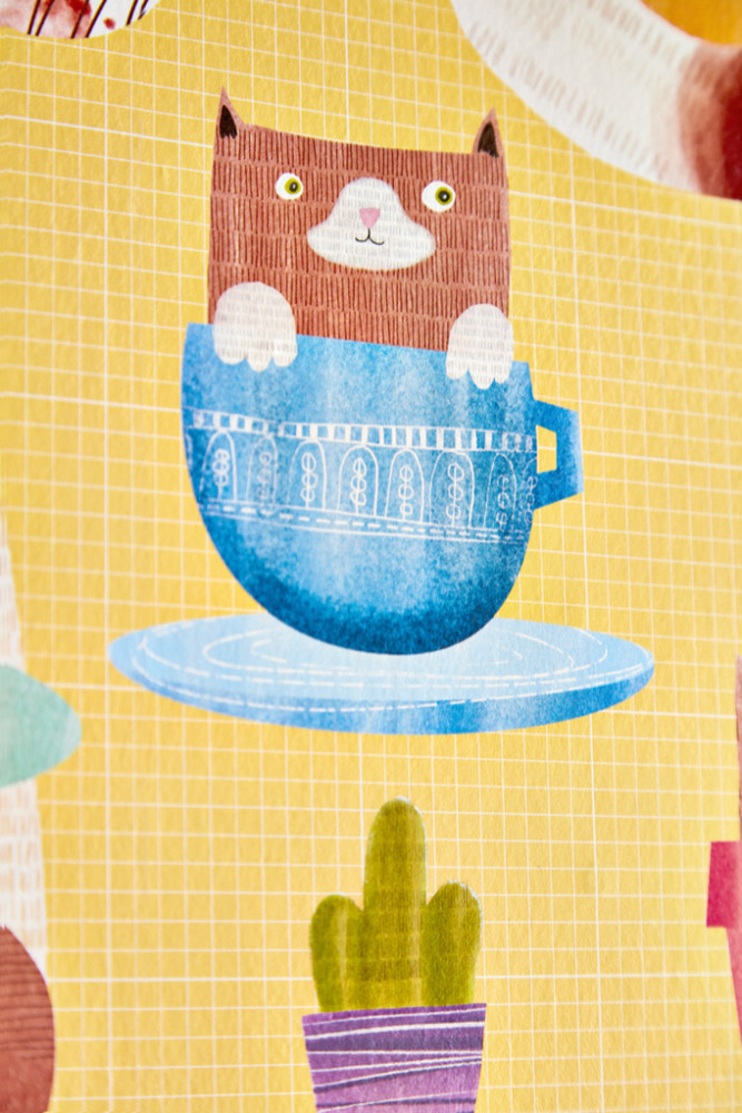 Childrens Cheeky Cats Dandelion Yellow Wallpaper Ohpopsi Kitten Kaboodle