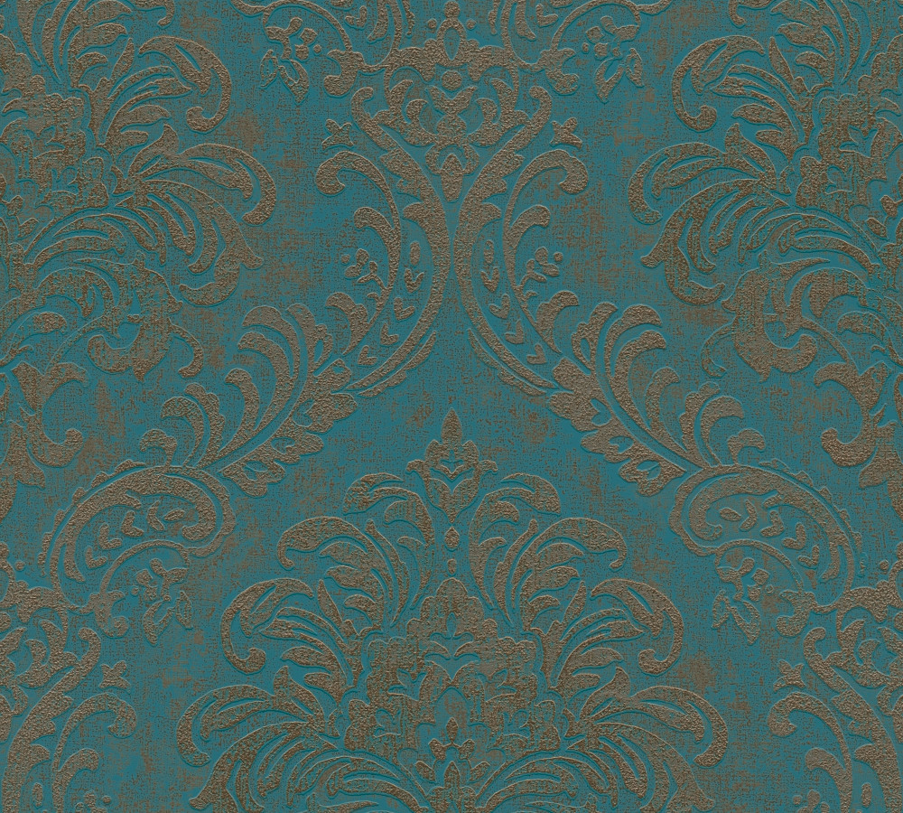 Provincial Vintage Damask Blue Gold Non Woven Wallpaper AS Creation