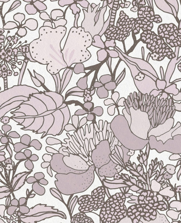 Brightly Coloured Botanical Flowers Maroon Red Blue Wallpaper ...