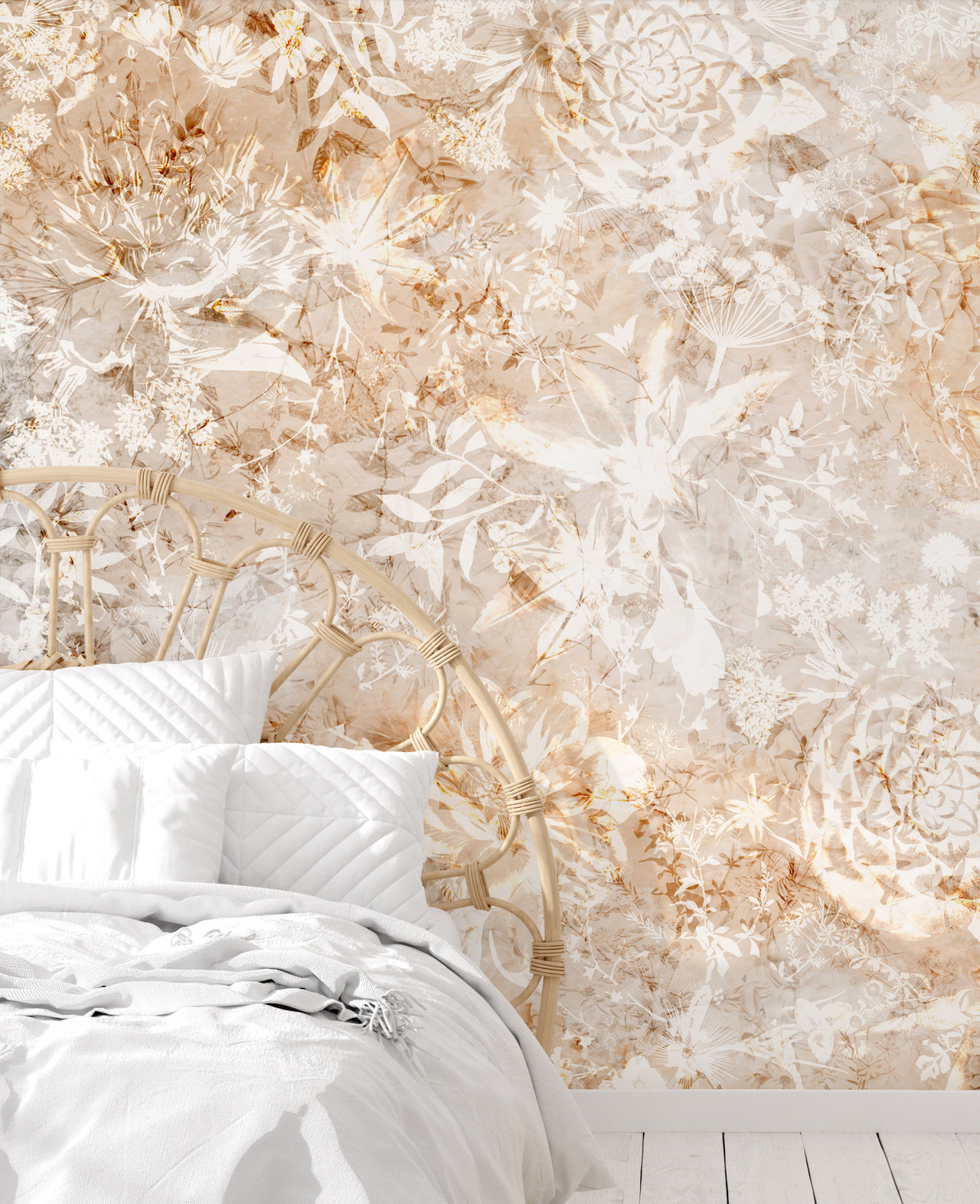 Flowers and Foliage Artistic Designer Natural Mural Vinyl Wallpaper