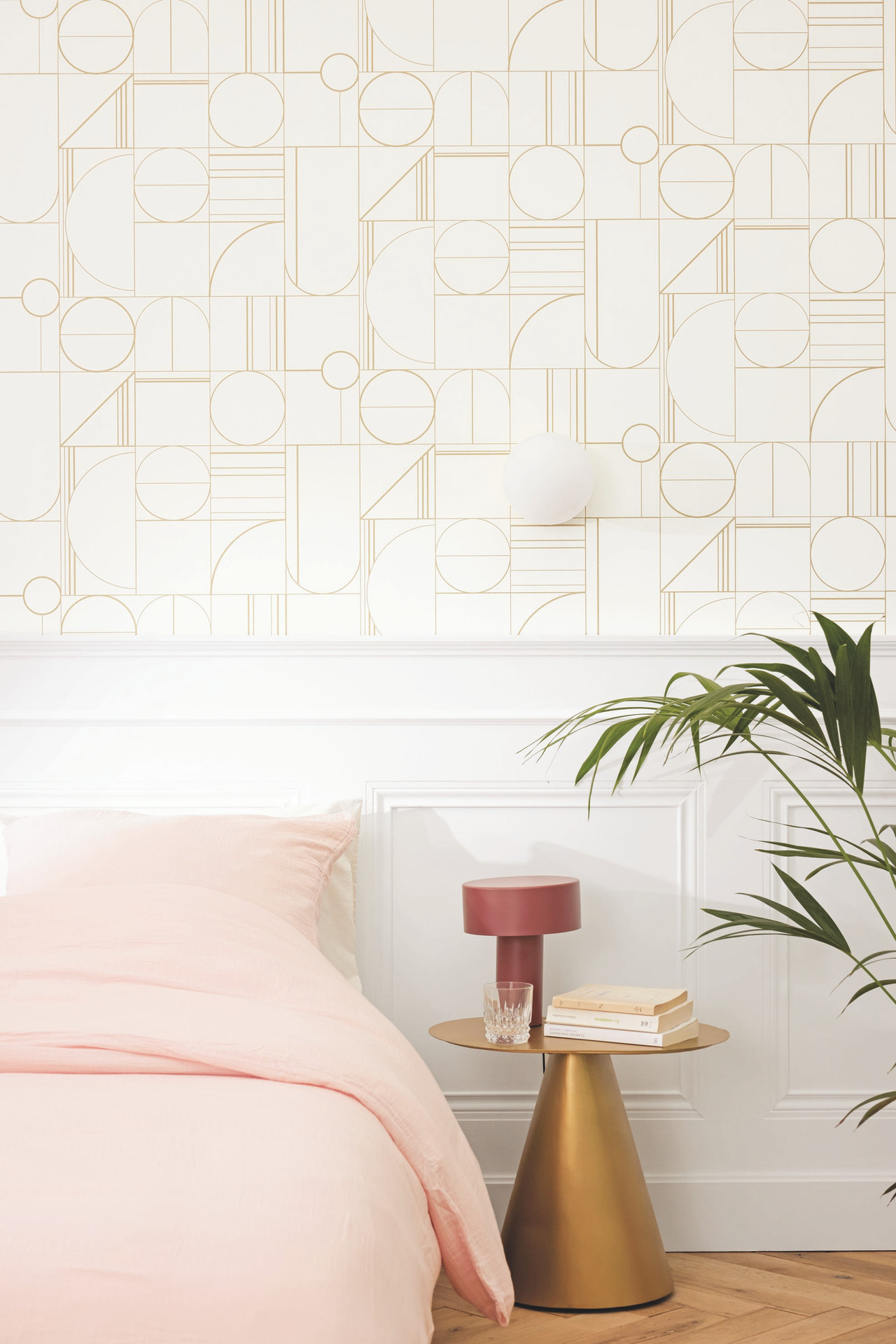 Geometric Pattern White Gold Vinyl Wallpaper Caselio Border