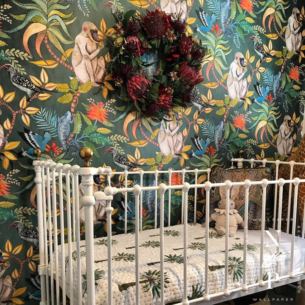 Tropical Monkey Birds Dark Petrol Blue Non Woven Wallpaper 109/1006