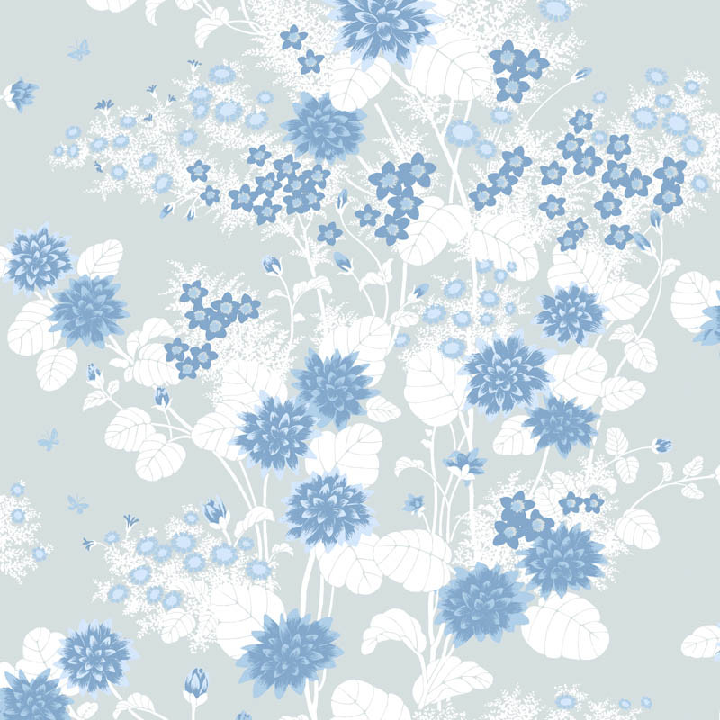 Oriental Floral Bouquet Wallpaper Blue White | Florence Broadhurst