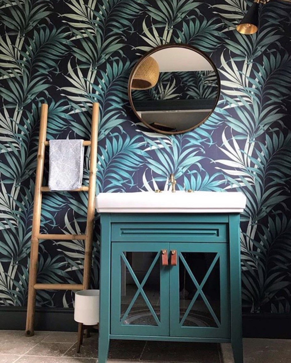Yasuni Midnight Blue Tropical Leaves Wallpaper Graham and Brown