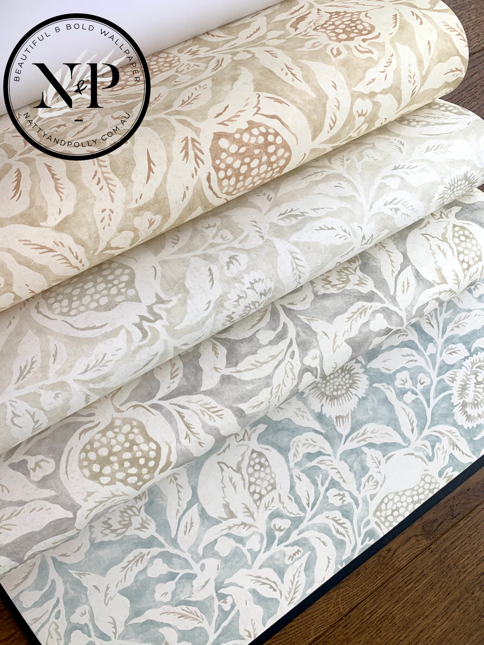 Handcrafted Silhouetted Flower Foliage Wedgewood Linen Wallpaper