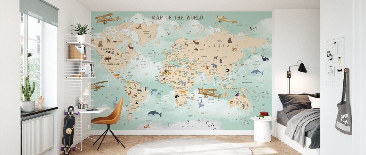 Wall mural or paper world map for children illustration