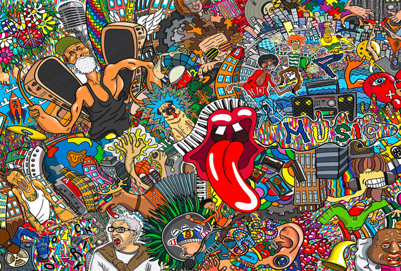 Graffiti Art Music Collage Wall Mural Wallpaper