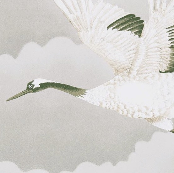 Harlequin Cranes in Flight Platinum Grey Flying Crane Bird Wallpaper 111230