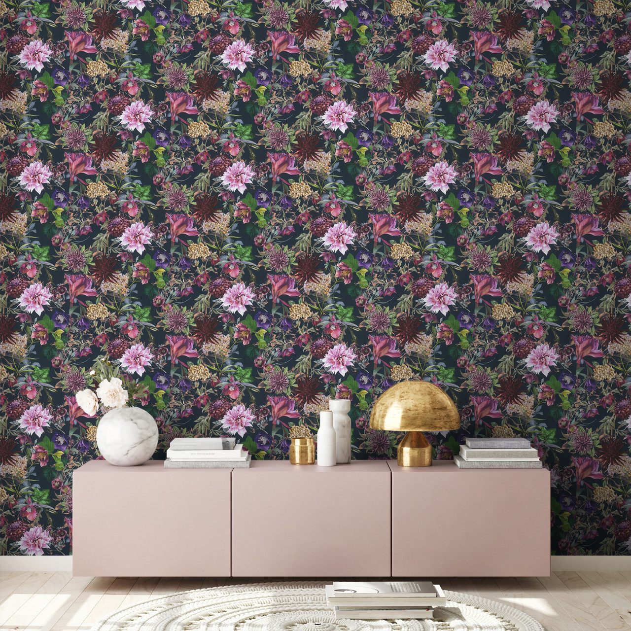 Blooming Flowers Orchid Black Pink Non Woven Wallpaper | AS Creation ...