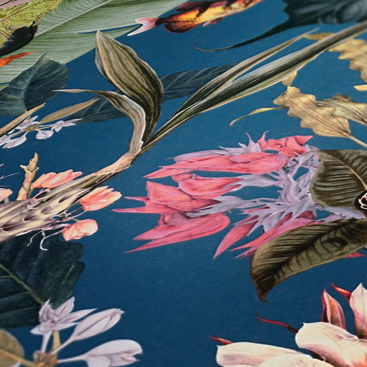 Tropical Leaves Animals Blue Multicolour Non Woven Wallpaper AS