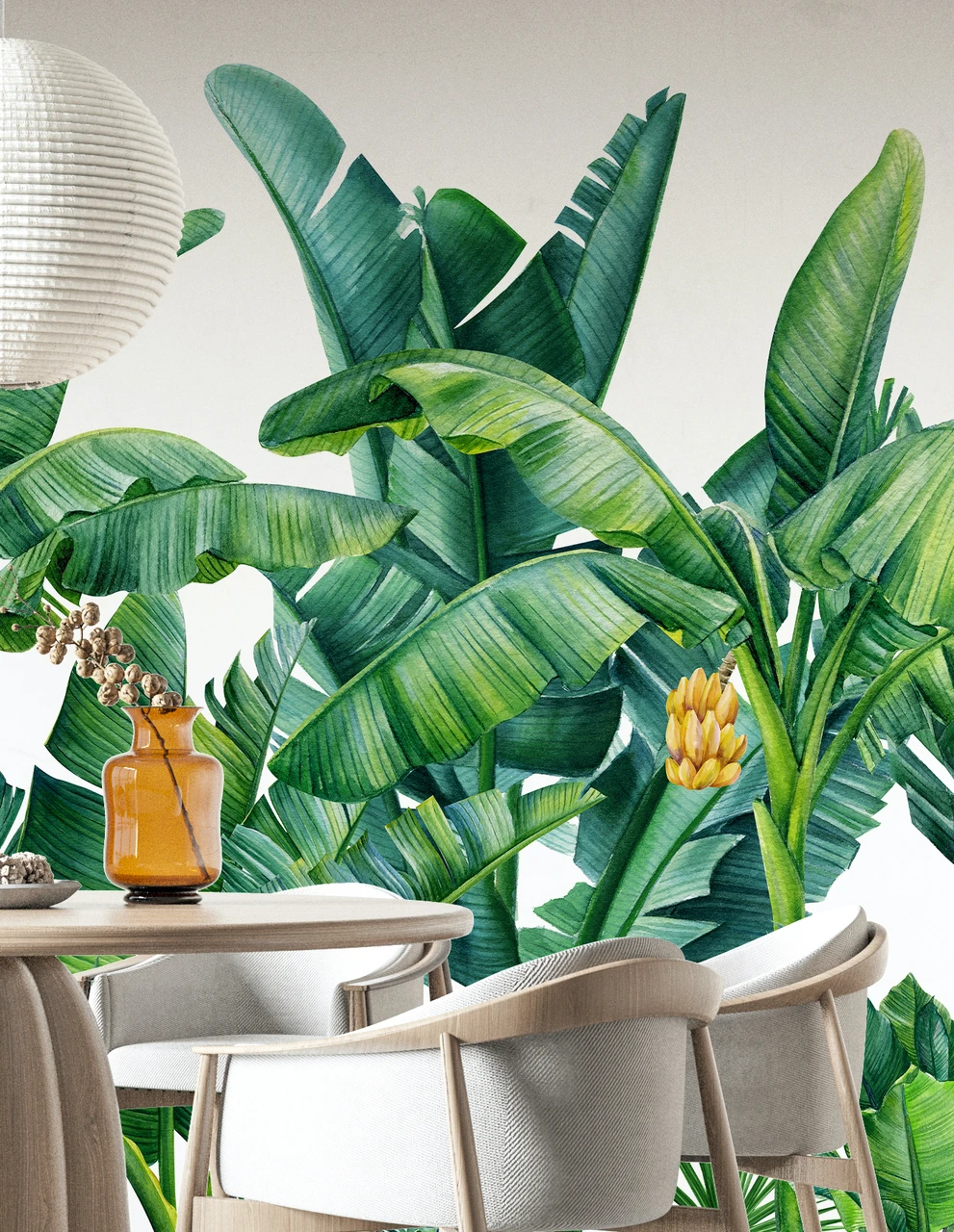 Banana Palm Leaf Tropical Green and Teal Wallpaper Mural