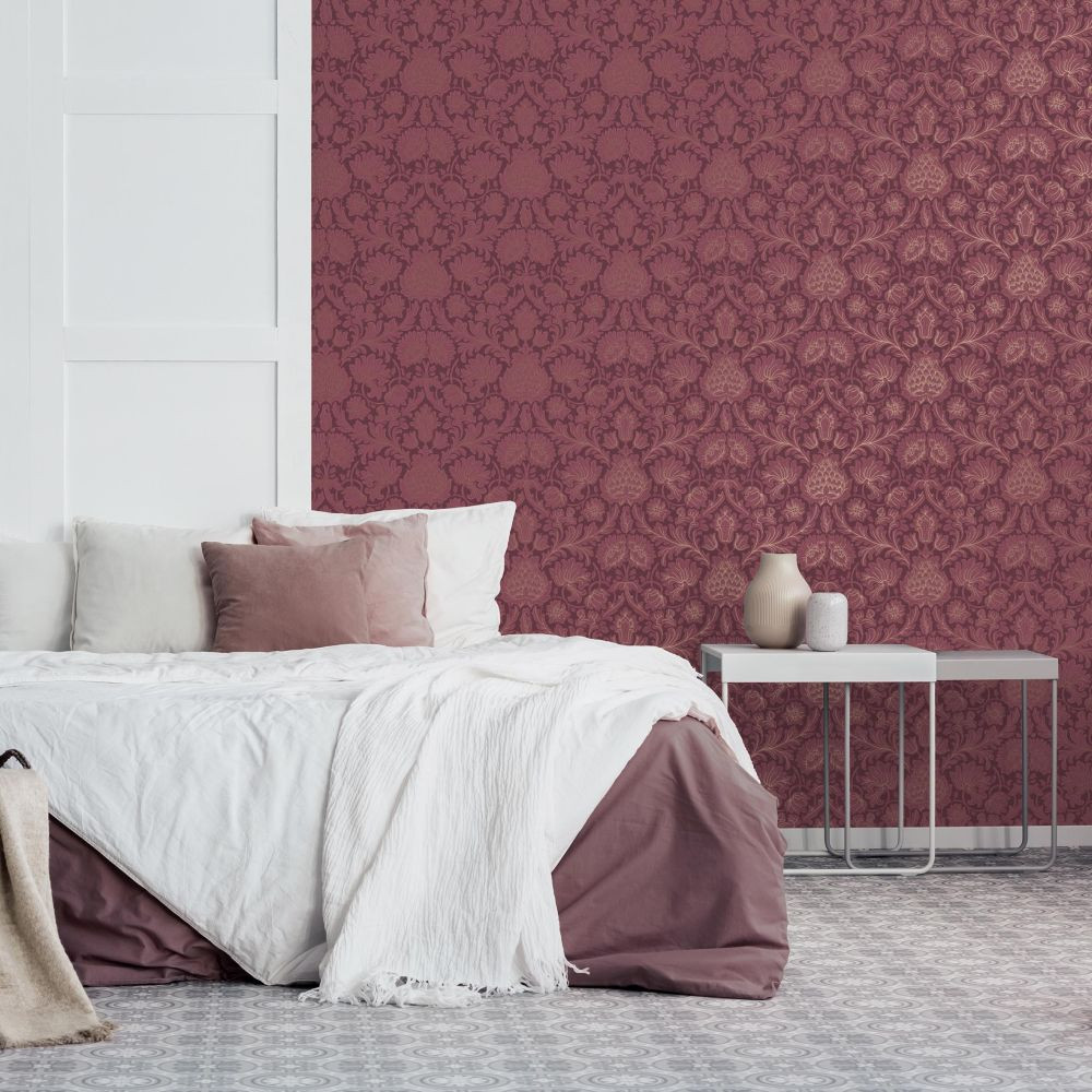 Large Scale Contemporary Damask Red Wallpaper