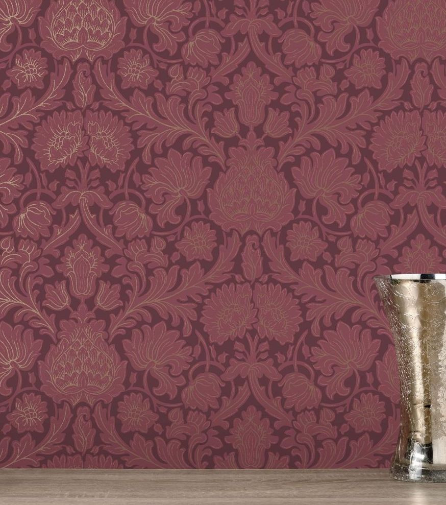 Large Scale Contemporary Damask Red Wallpaper