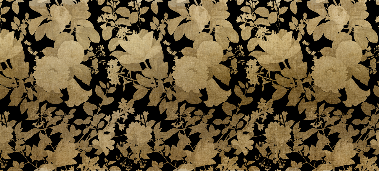 Black and Gold Linen Effect Large Scale Luxurious Floral Wallpaper Mural