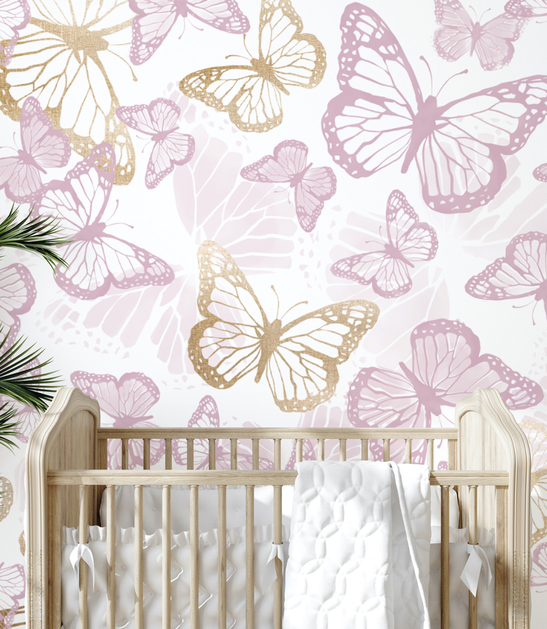 Lilac and Golden Butterflies Wallpaper Mural