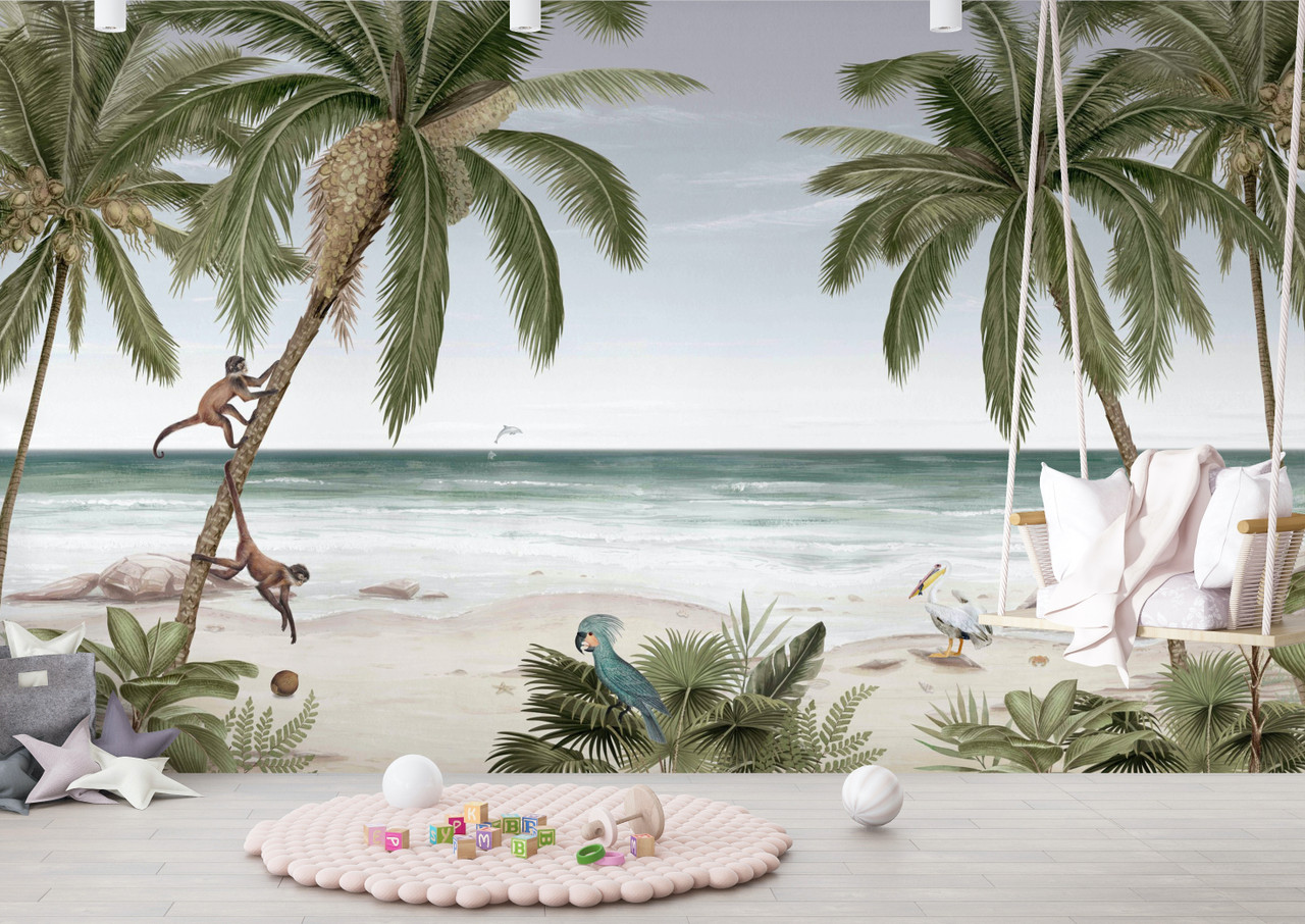 Beach Mural Wallpaper | Seashells at Sunset Paradise