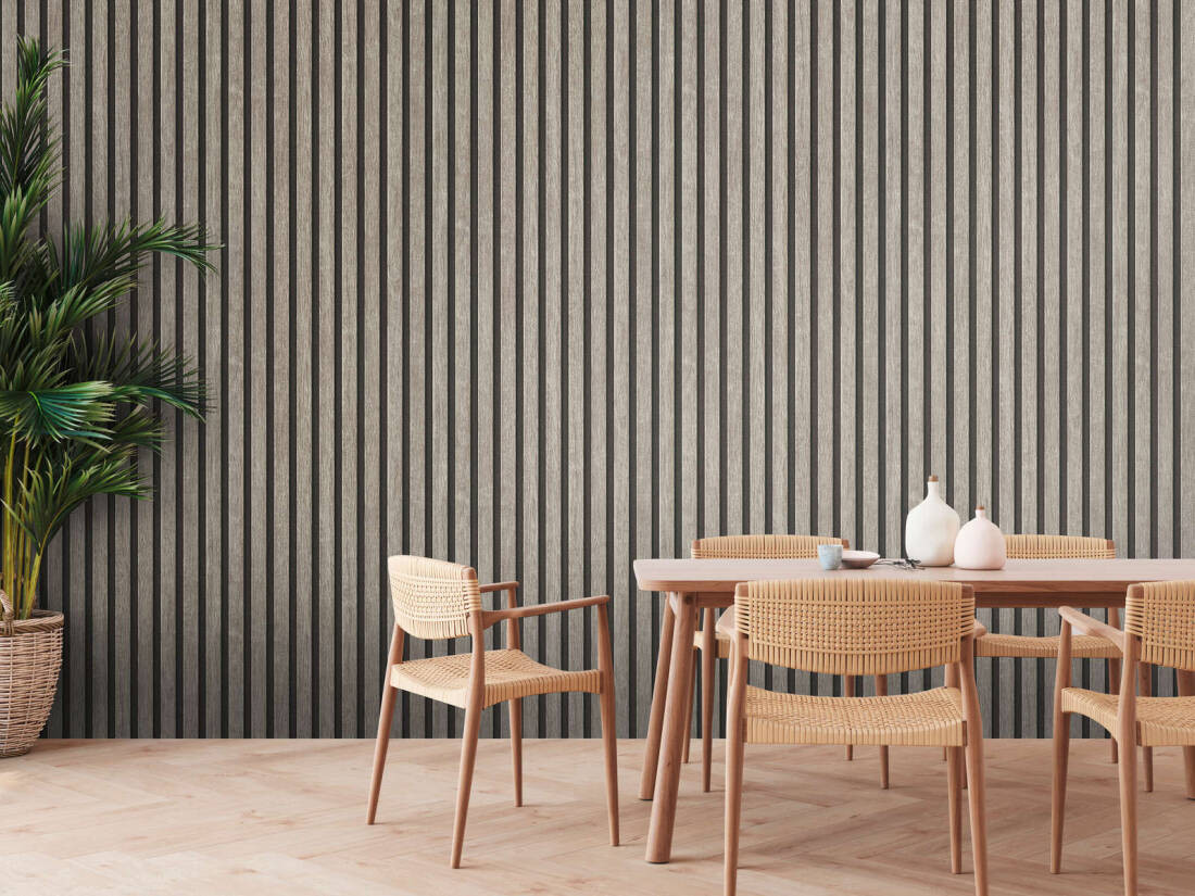 Textured Wood Panelling Effect Grey Black Non Woven Wallpaper | AS ...