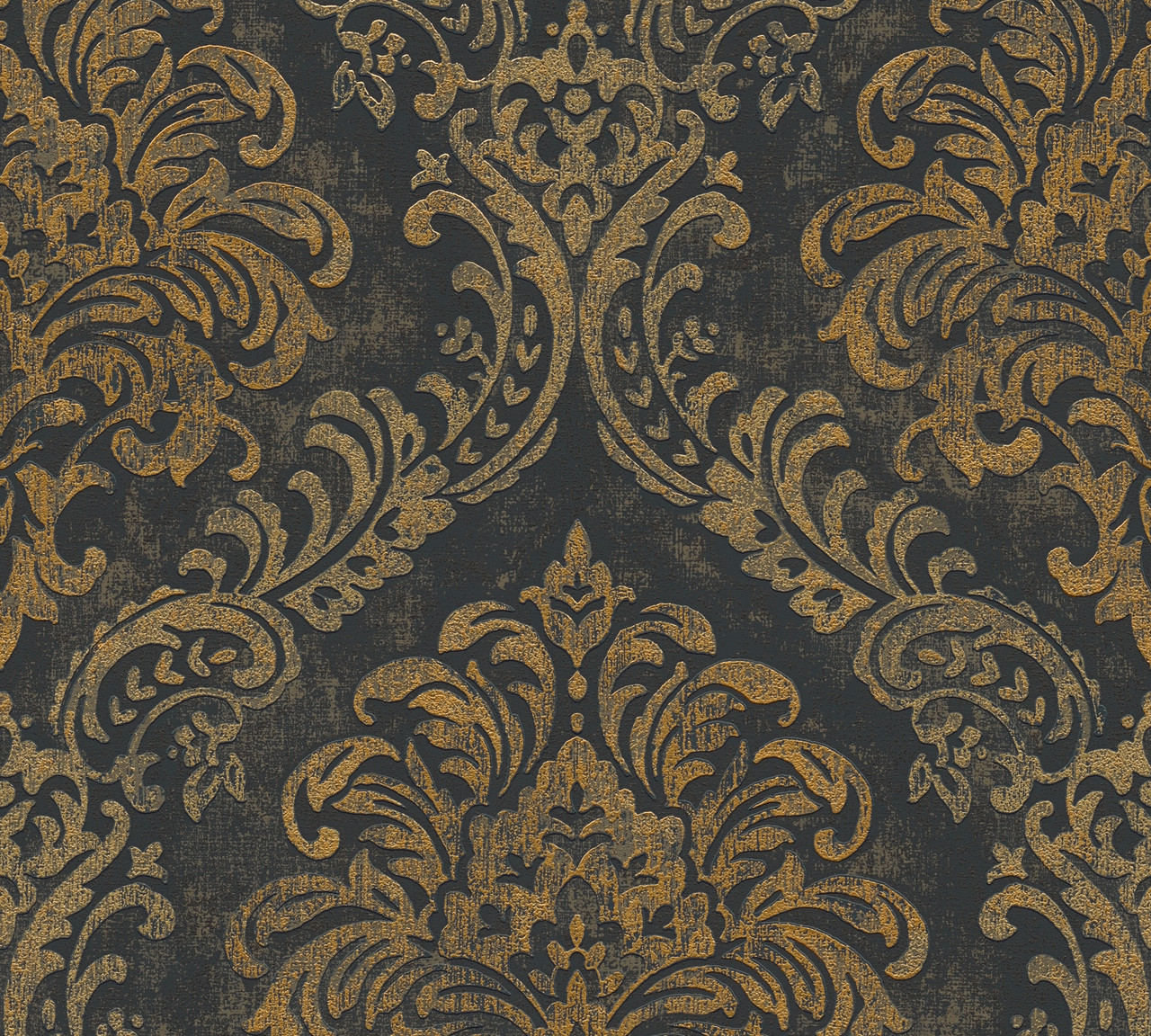 Provincial Vintage Damask Black Gold Non Woven Wallpaper | AS Creation
