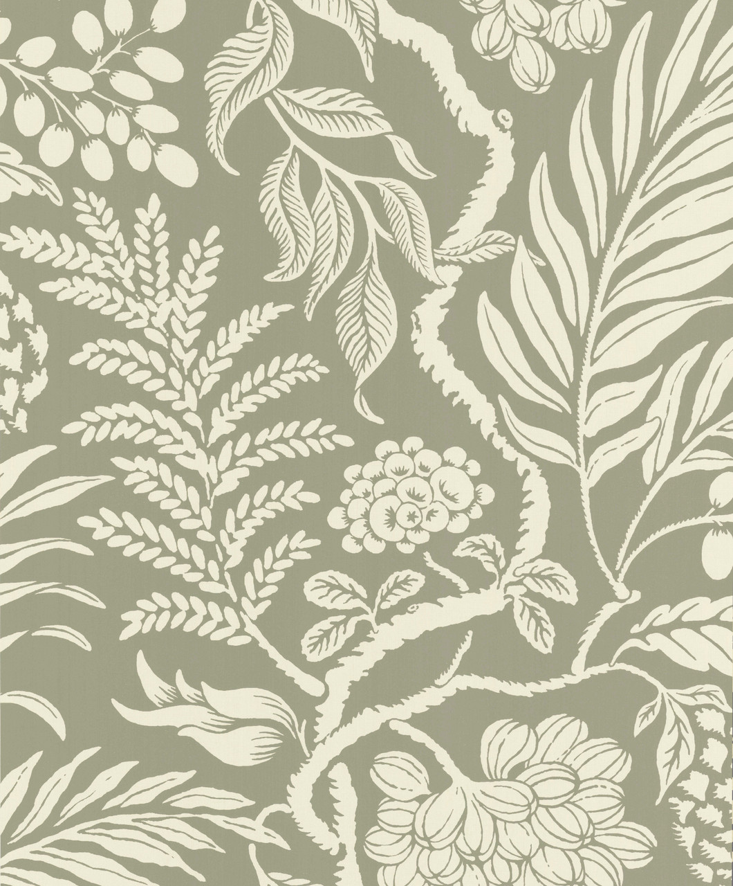Khaki Green Botanical Floral Trailing Wallpaper