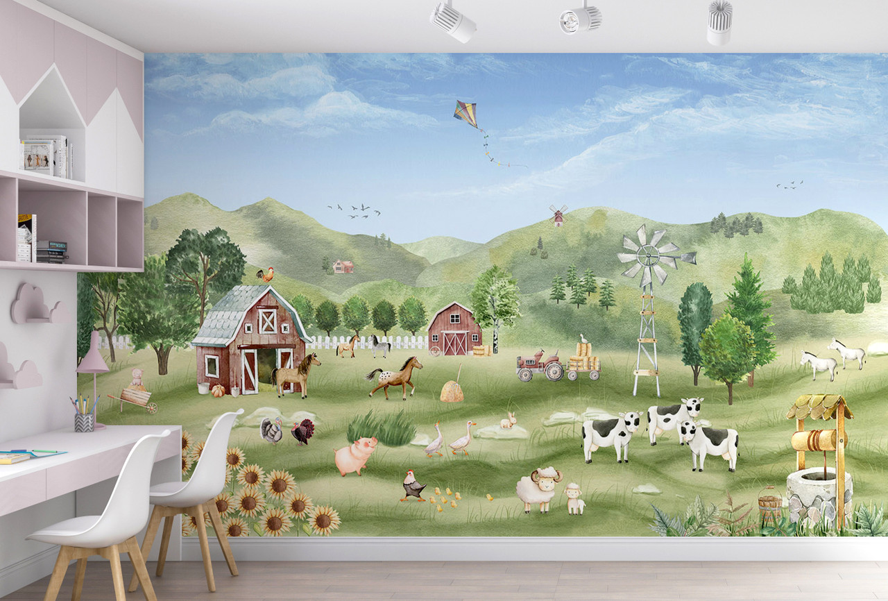 Children's Farm Animals Wallpaper Mural Oliver Robbins Farm Joy