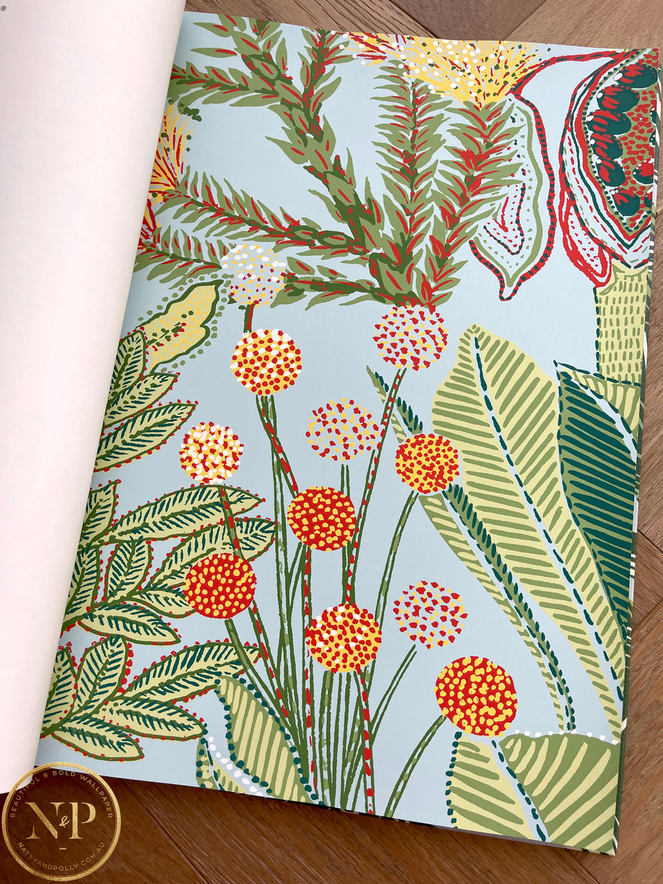 Botanical Australiana Florals Yellow Light Blue Wallpaper | Thibaut Protea