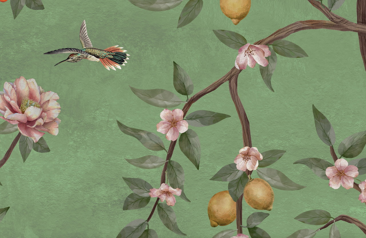 Stunning Green Chinoiserie Lemon Tree Wallpaper Mural Made in Australia