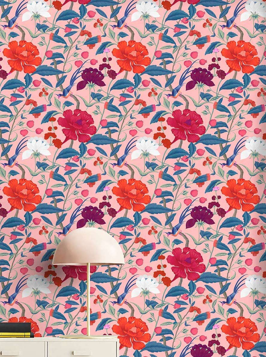 Bright Floral Blooms Pink Red Non Woven Wallpaper Gaston Y Daniela