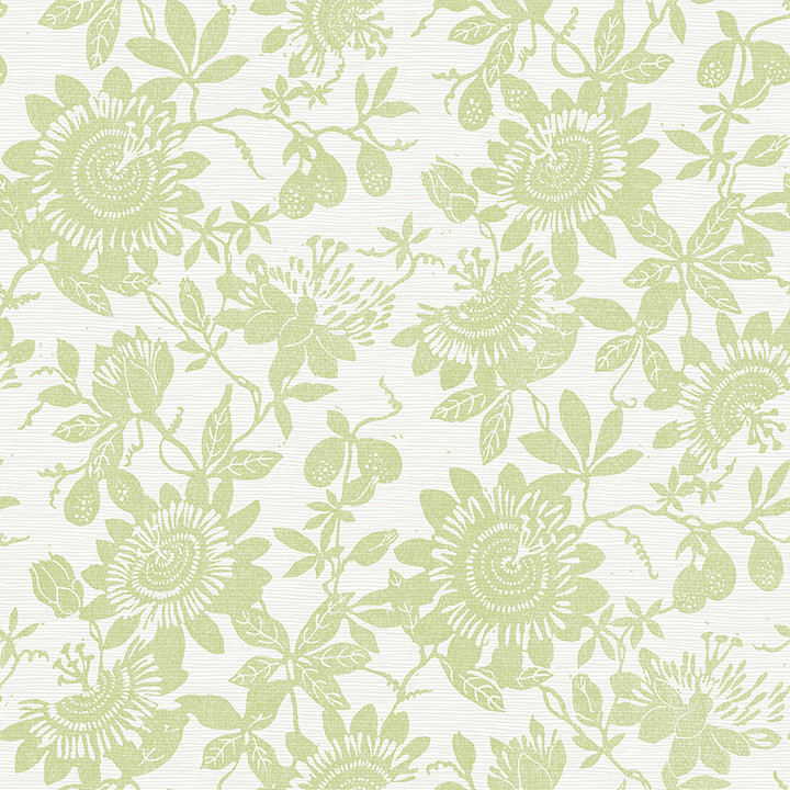 Trailing Floral Fabric Effect Green Non Woven Wallpaper | A Street