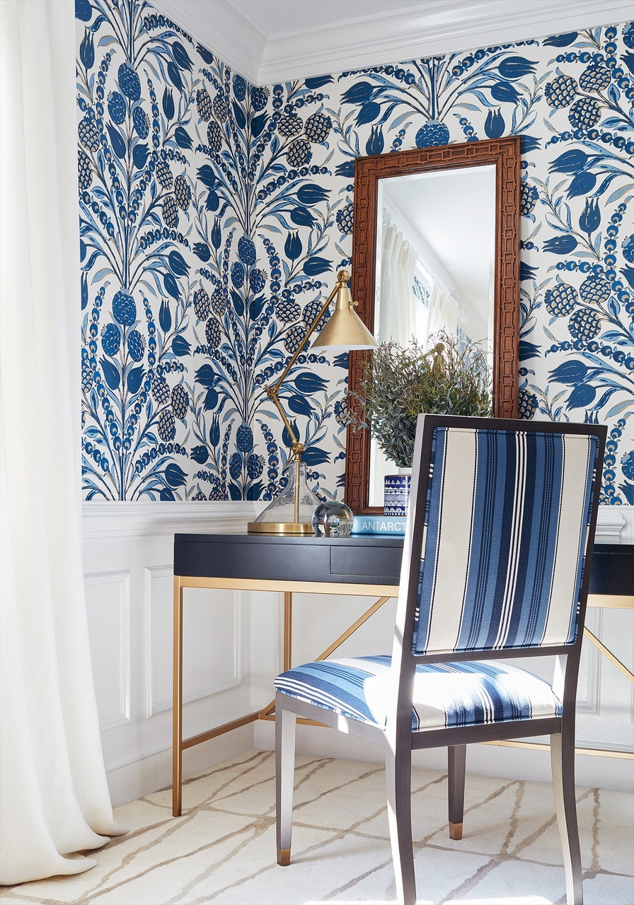 Thibaut Aqua Blue Botanical Cornelia Floral Wallpaper