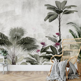 Botanical Bliss Tropical Wallpaper Mural - Vintage Fuchsia | Non Woven ...