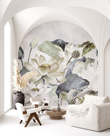 Watercolour Pale Blue and Grey Lotus Flowers Water Lillies Wallpaper Mural