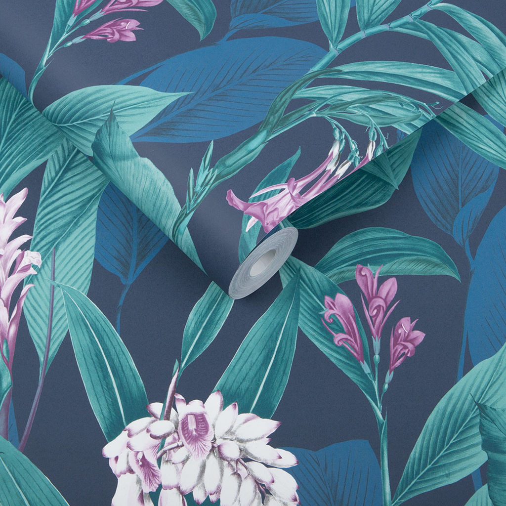 Bold Tropical Leaves and Foliage Blue Green Wallpaper | Graham and ...