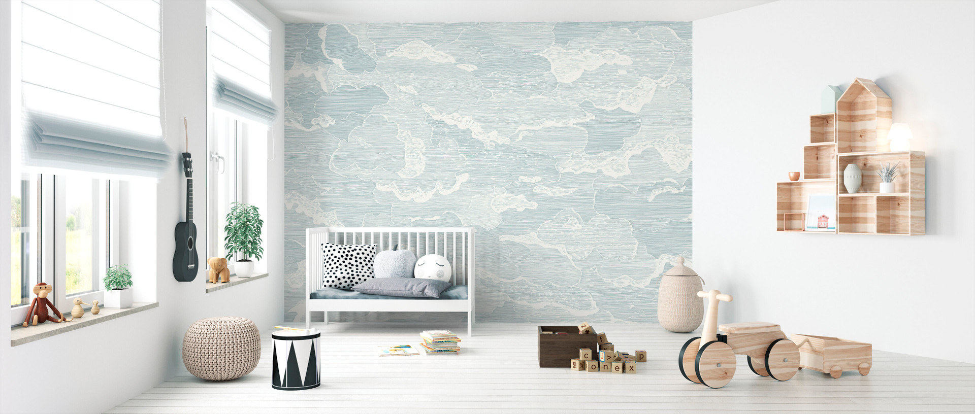 Light Blue Hand Drawn Sketch Clouds Wallpaper Wall Mural