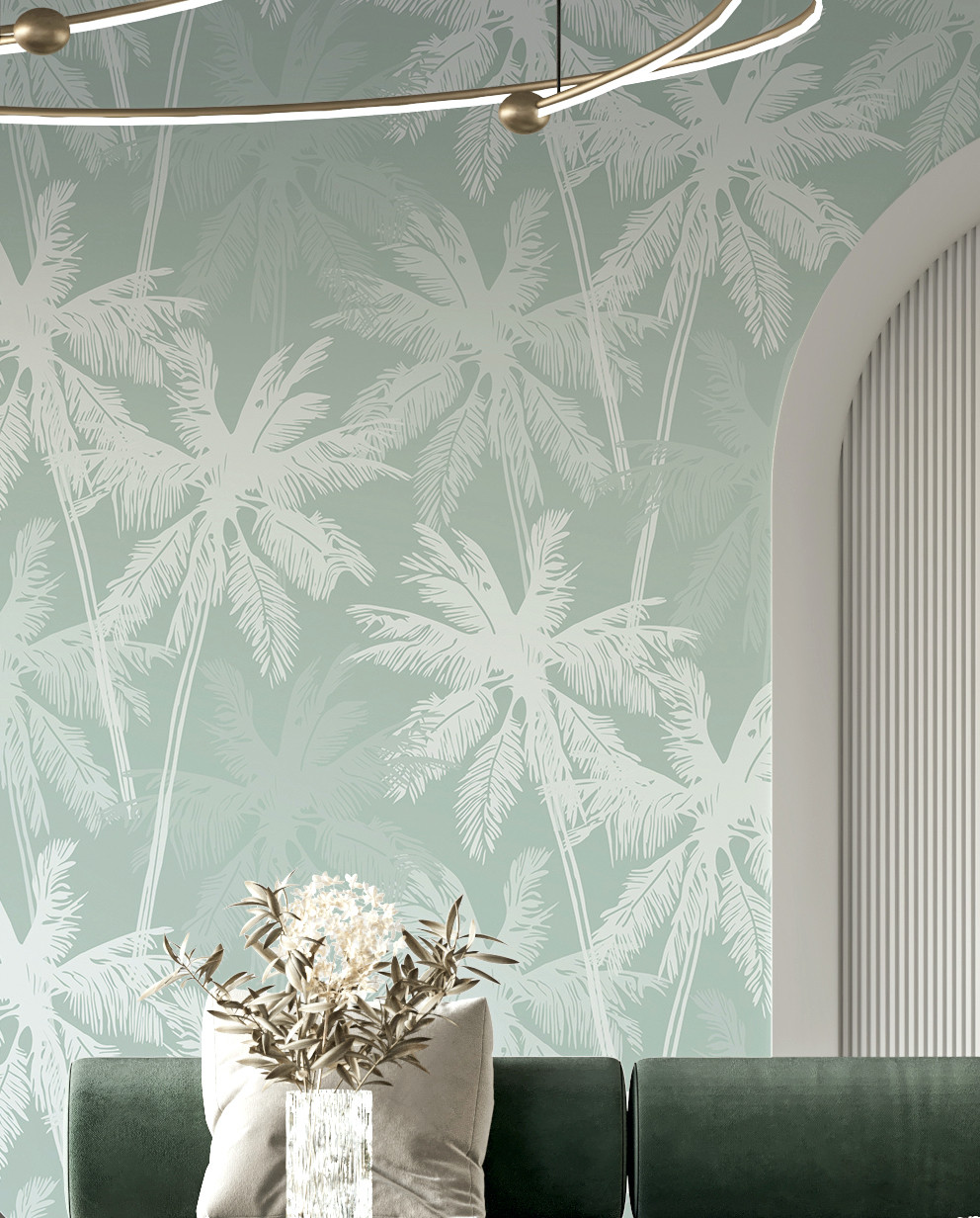 Mint Green Palm Tree Silhouette Wallpaper Wall Mural Pattern