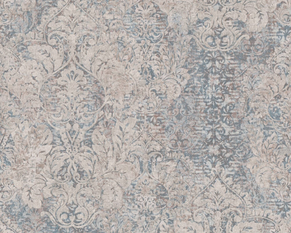 Weathered Effect Floral Vintage Blue Beige Wallpaper Living Walls Alani