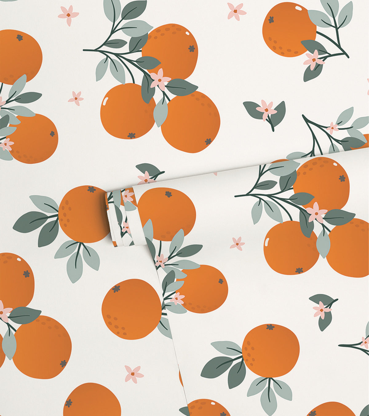 Hand Painted Effect Oranges On Stems Wallpaper | Lilipinso Oranges