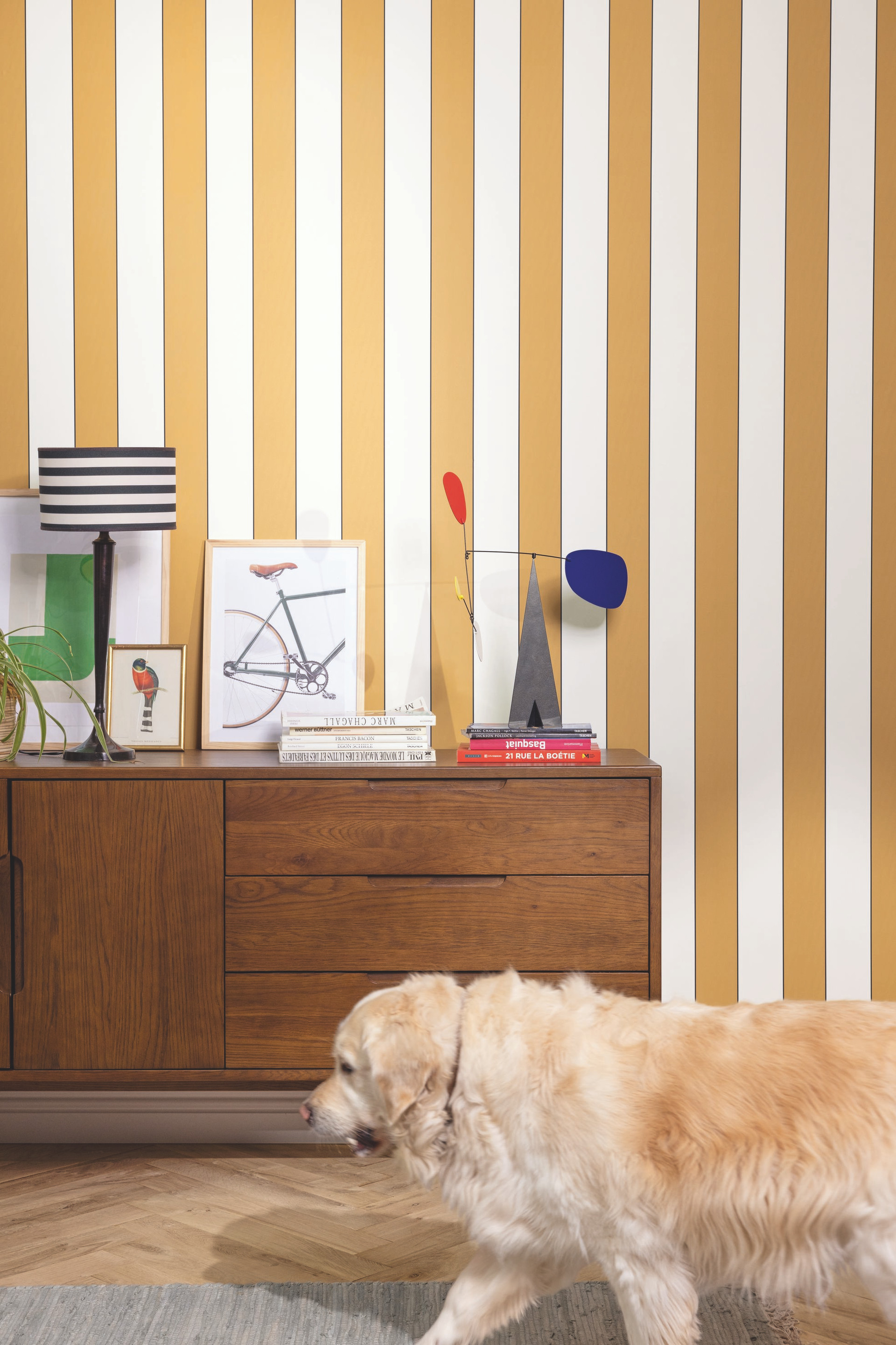 Minimalist Timeless Striped Mustard Yellow Vinyl Wallpaper Caselio