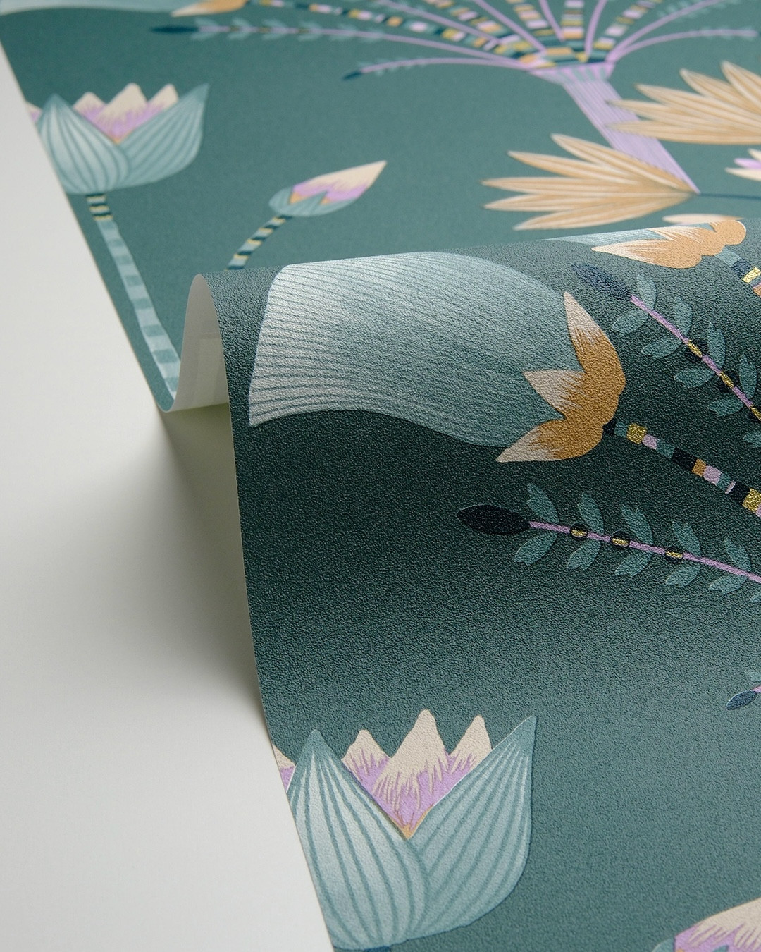 Large Scale Floral Motifs Emerald Green Vinyl Wallpaper | Caselio Majestic