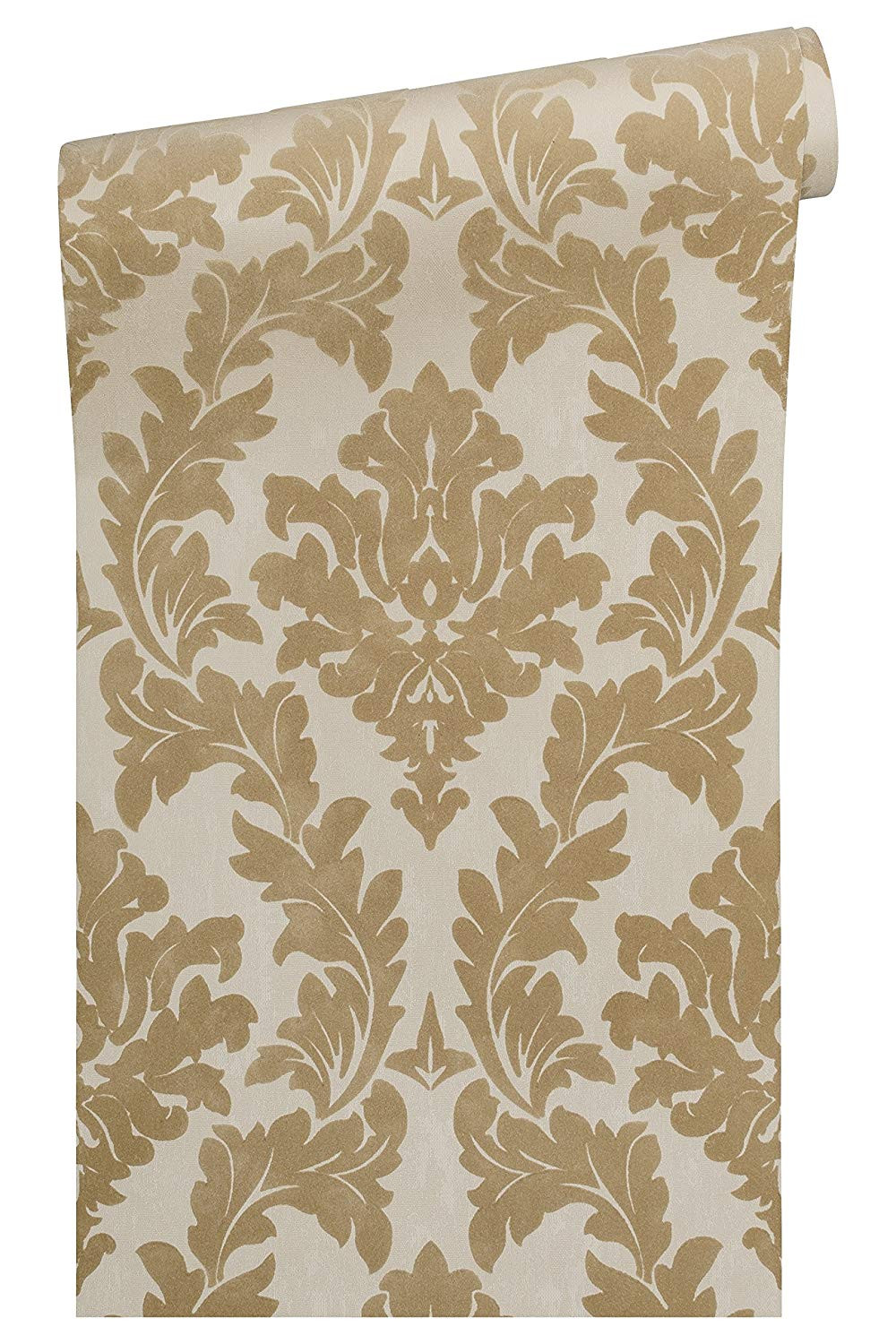 Baroque Flocked Vintage Damask Velvet Wallpaper Gold