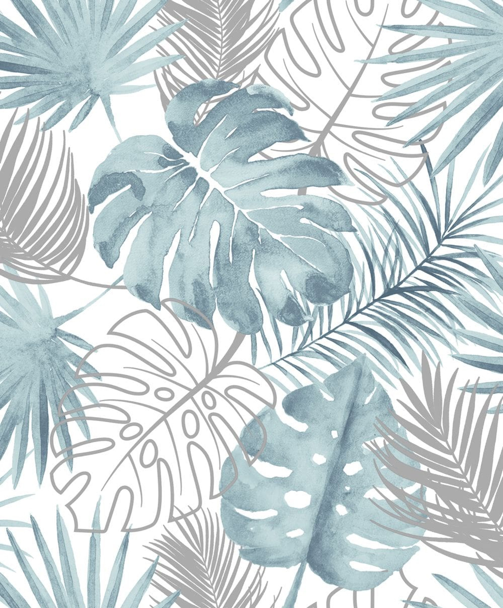 Overlapping Monstera Leaf Blue Wallpaper | Albany Tropical Leaves