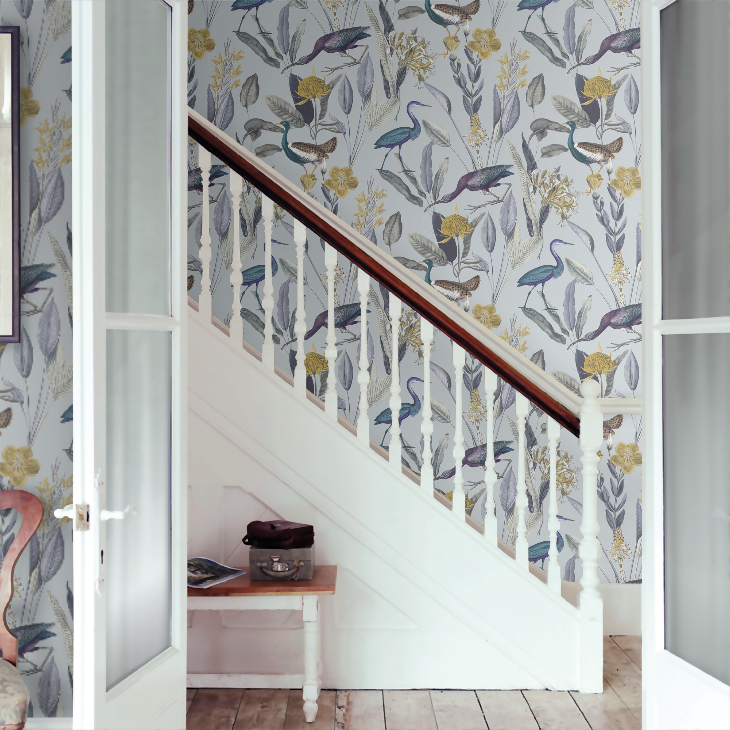 Glasshouse Soft Grey Natty Polly Wallpaper Australia