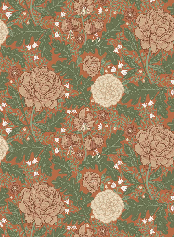 Blooming Trailing Flowers Burnt Orange Wallpaper Galerie Camile