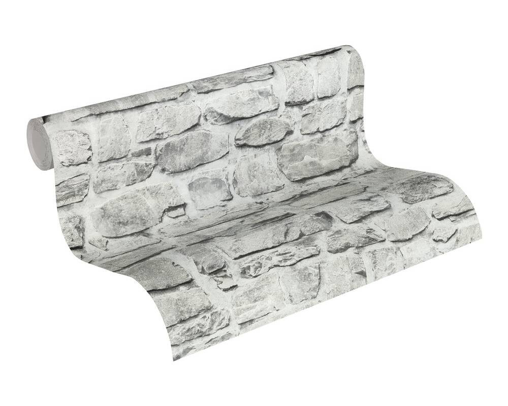 Hampton Cobble Stone Brick Grey Taupe Non Woven Wallpaper AS Creation